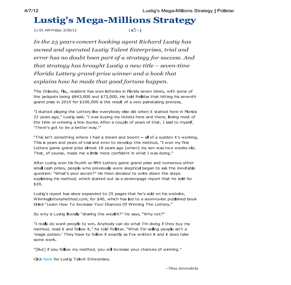 Lustig's Mega-Million Strategy